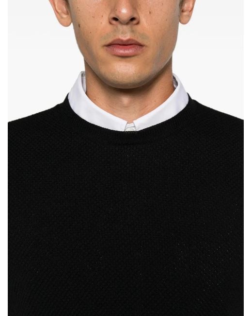 Slowear Black Waffle-Knit Long-Sleeve Sweater for men