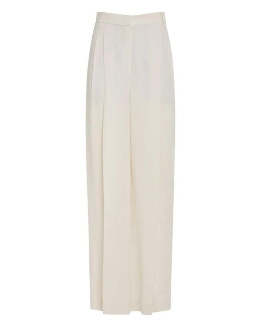 Brunello Cucinelli White Linen Wide-Leg Trousers