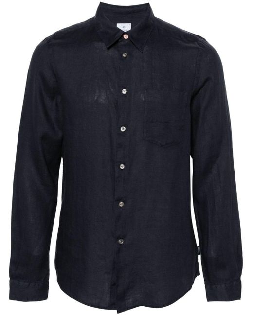 PS by Paul Smith Blue Patch-pocket Linen Shirt for men