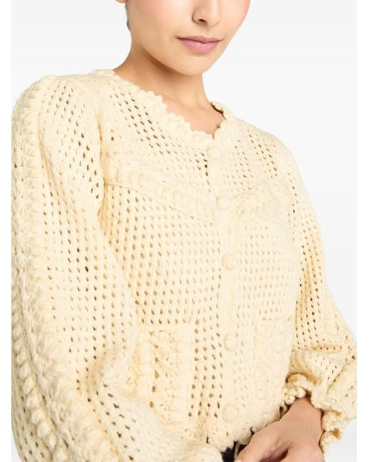 Cinq À Sept Natural Gehäkelter Cardigan mit Puffärmeln