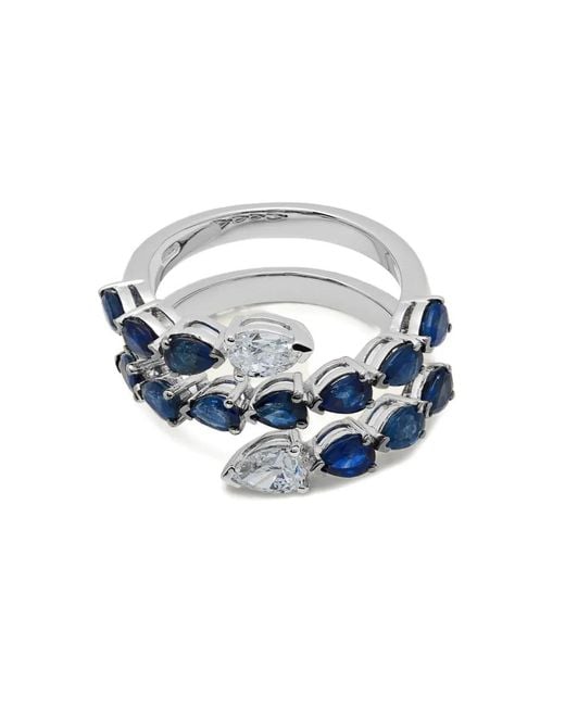 Jewels Aficionado Black 18K Sapphire Diamond Bypass Ring