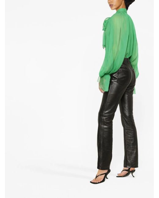 Atu Body Couture Green Pussy-Bow Silk Blouse