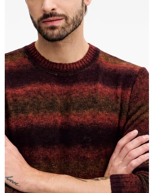 Benetton Red Striped Crew Neck Sweatshirt for men