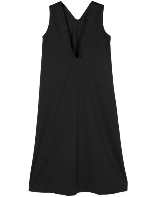 Issey Miyake Black V-neck Satin Midi Dress