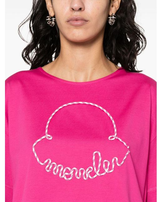 Moncler Pink Logo-patch Cotton T-shirt
