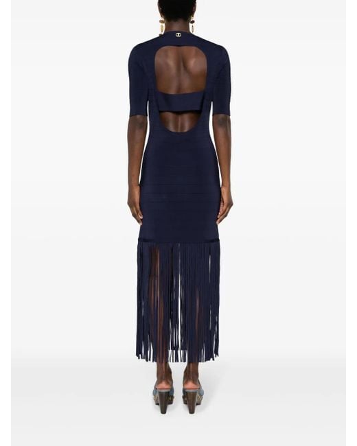 Twinset Blue Fringe-Detail Dress