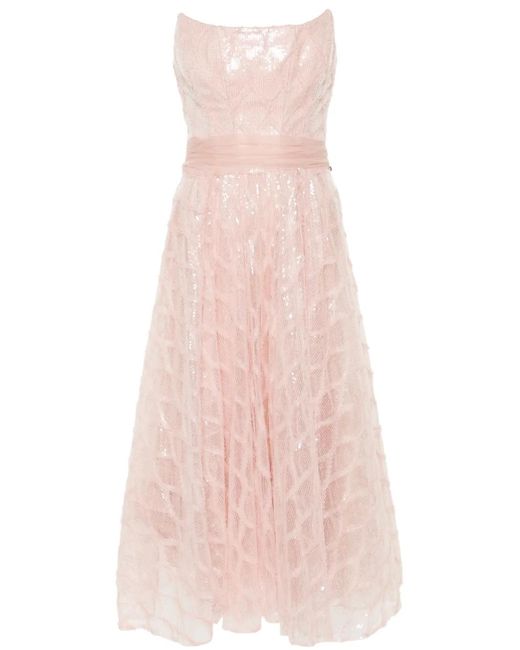 Nissa Pink Sequinned Diamond-Pattern Dress