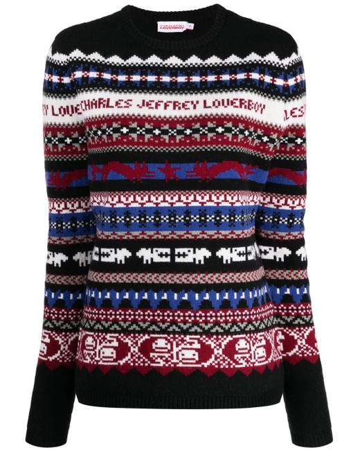 Charles Jeffrey Red Fair Isle-Knit Crew-Neck Jumper