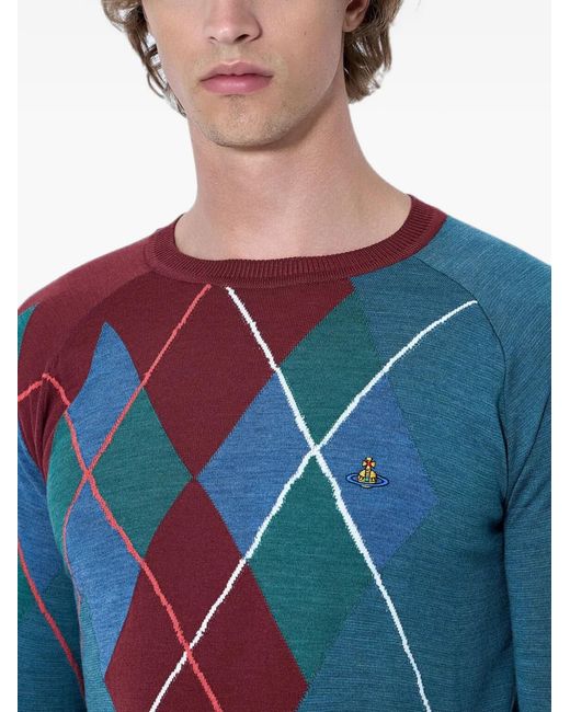 Vivienne Westwood Blue Argyle Jumper for men
