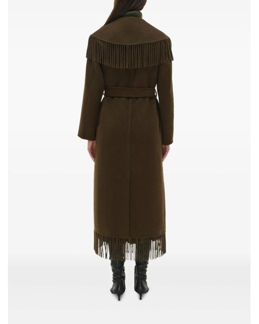 Jonathan Simkhai Green Fringe-Trimmed Belted Coat