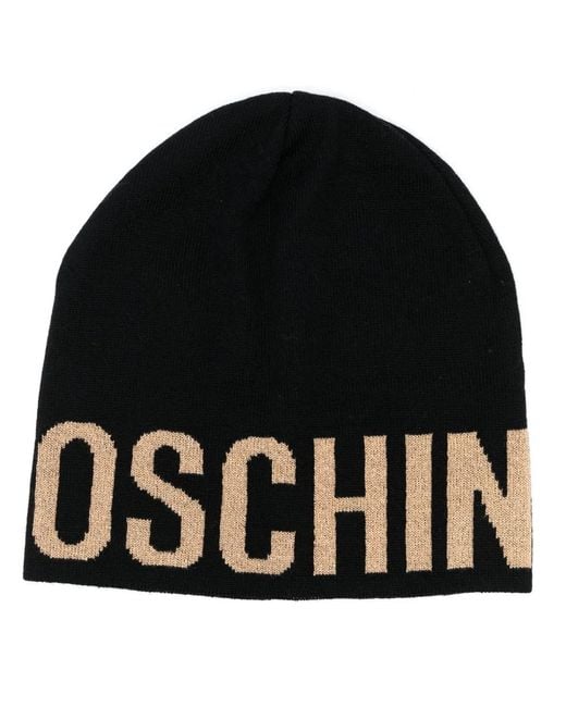 Moschino Black Logo-Print Knit Beanie