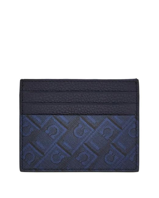 Ferragamo Blue Monogram Credit-Card Holder for men