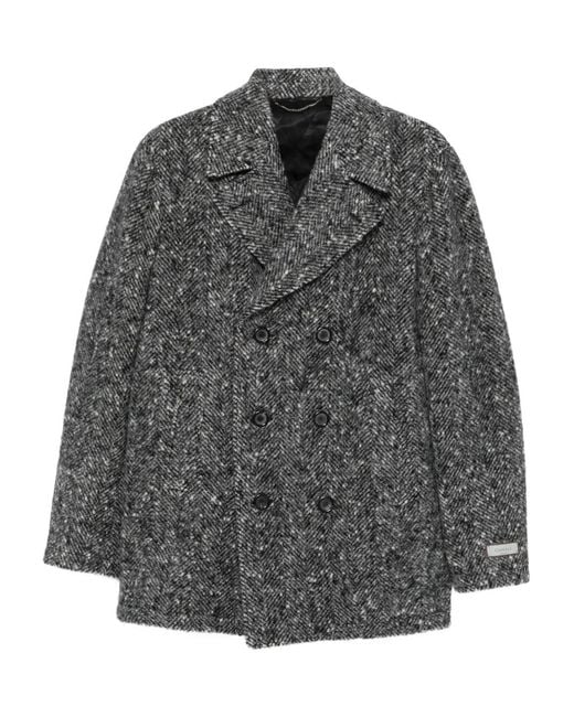 Canali Gray Double-Breasted Herringbone Coat for men