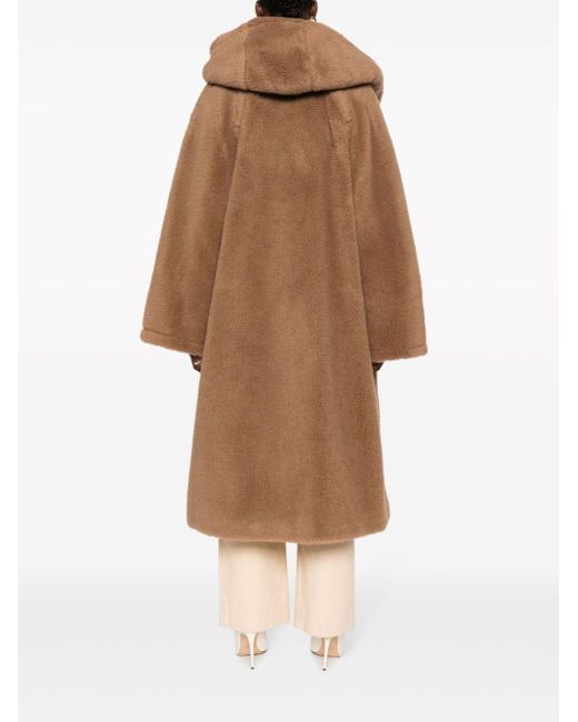 Max Mara Brown Apogeo Fleece Hooded Midi Coat