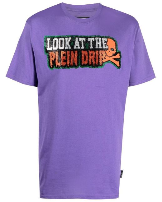 Philipp Plein T-Shirt mit Schmucksteinen in Purple für Herren