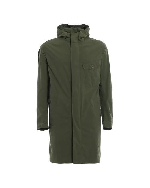 Herno Green Hooded Single-Breasted Coat for men