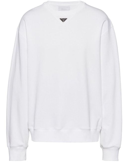 Prada White Logo-Plaque Cotton Sweatshirt for men