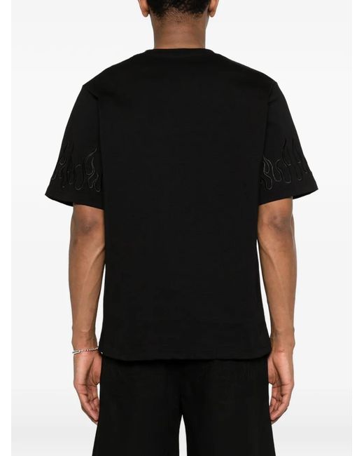 Vision Of Super Black Flame-Embroidered T-Shirt for men