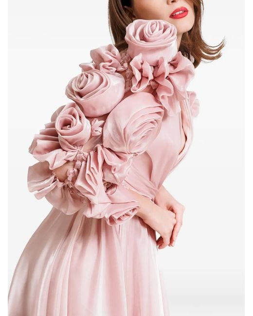Gemy Maalouf Pink Floral Flared Maxi Dress