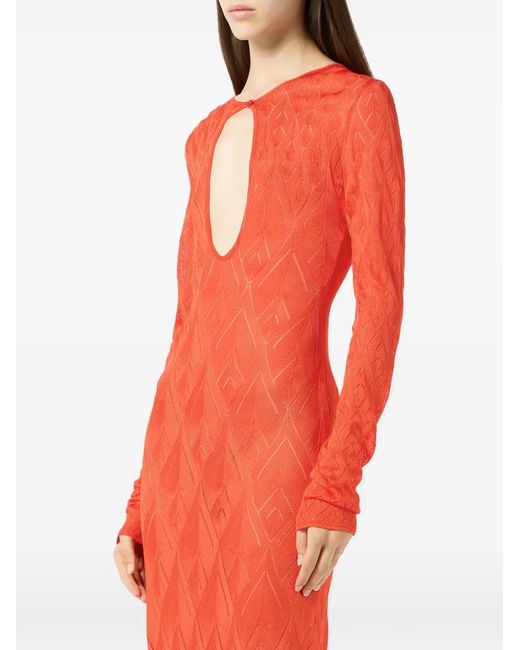 Blumarine Red Geometric Open-Knit Maxi Dress