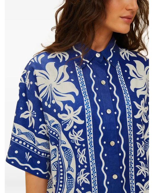 Farm Rio Blue Floral Print Shirt