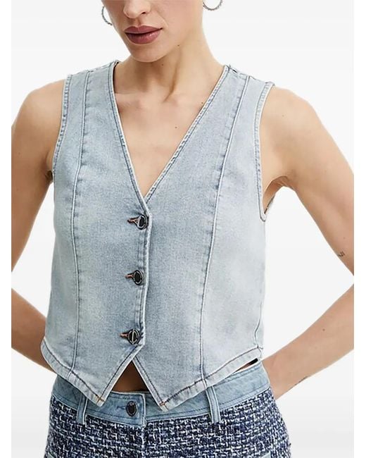 Morgan Blue Button V-Neck Top