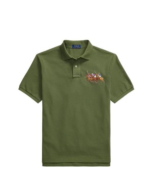 Polo Ralph Lauren Green Embroidered Triple-Pony Polo Shirt for men