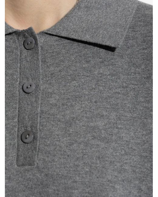 Lisa Yang Gray Buttoned Polo Knitwear