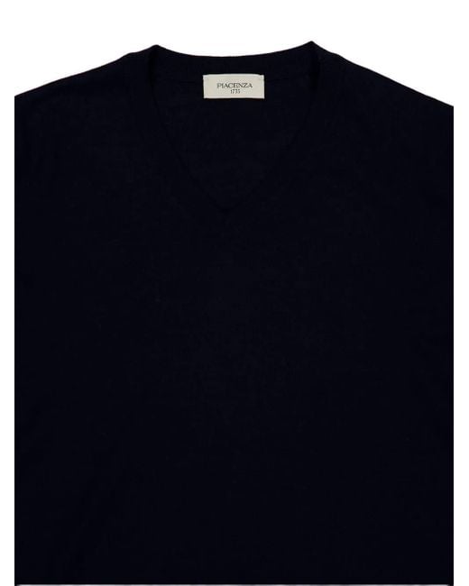 Piacenza Cashmere Blue V-Neck Long-Sleeve Sweater for men