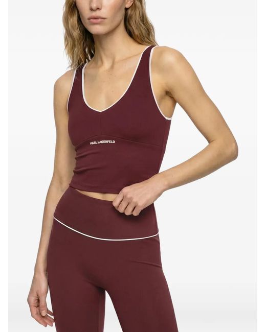 Karl Lagerfeld Red Contrast-Piping Athleisure Tank Top