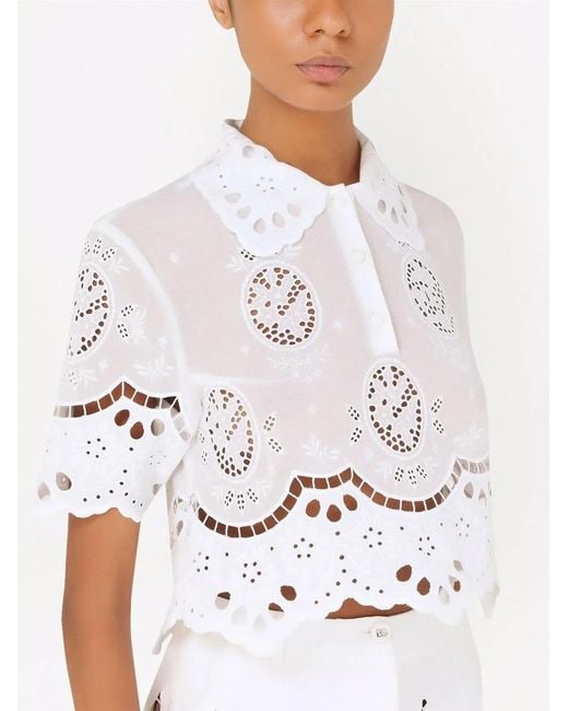 Dolce & Gabbana White Embroidered Gauze Polo Shirt