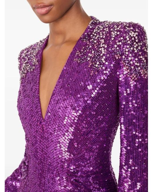 Jenny Packham Purple Sequin-Embellished V-Neck Maxi Dress
