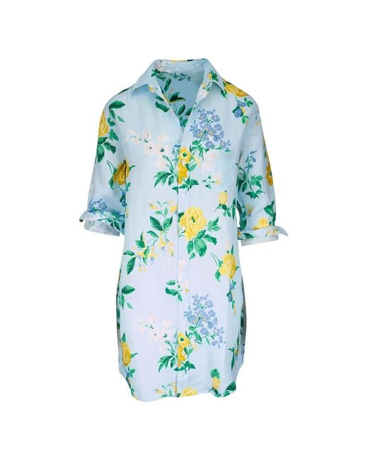 Frank & Eileen Blue Mary Floral-Print Shirt Mini Dress