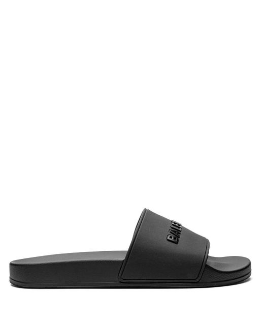 Balenciaga Black Logo-Embossed Pool Slides