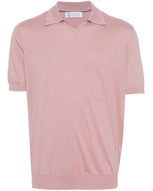 Brunello Cucinelli Katoenen Fijngebreid Poloshirt in het Pink voor heren