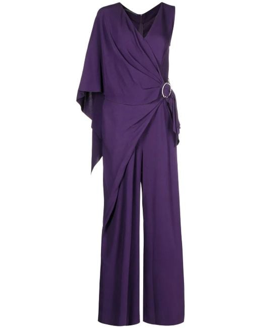 Alberta Ferretti Purple Draped-Detail Sleeveless Jumpsuit
