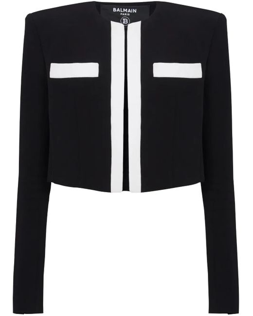 Balmain Black Spencer Crepe Cropped Jacket - Women's - Viscose