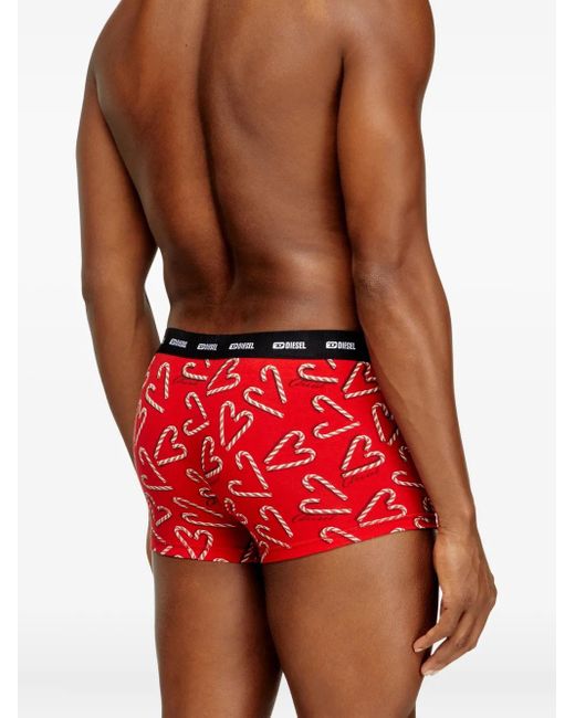 DIESEL Red Damien-Gft-Utlt Logo-Waistband Printed Boxer (Pack Of Three) for men
