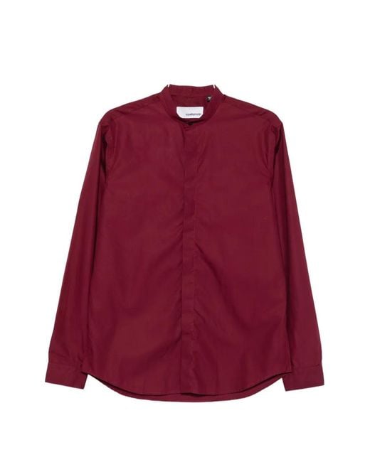 Costumein Red Mandarin-Collar Concealed-Fastening Shirt for men