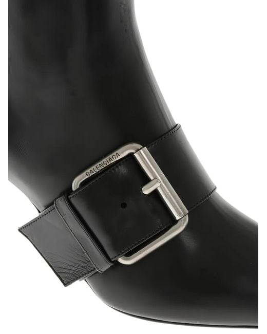Balenciaga Black Buckle-Embellishment Pointed-Toe Ankle Boots