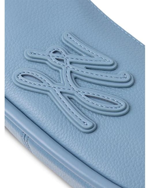 Karl Lagerfeld Blue Logo-Patch Leather Crossbody Bag