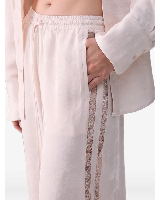 Liu Jo Pink Jacquard Trousers With Valencienne Lace