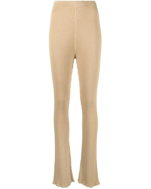 Nanushka Natural Ribbed-Knit Flared Trousers