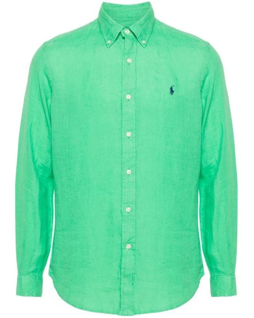 Polo Ralph Lauren Green Polo Pony Linen Shirt for men