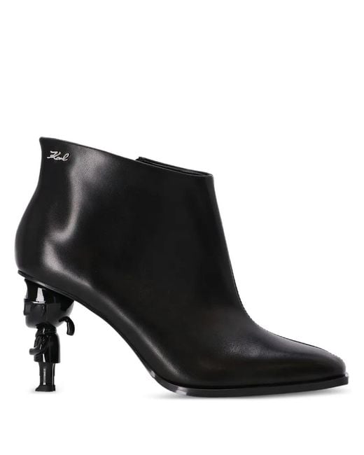 Karl Lagerfeld Black Ikon Karl-Heel Leather Ankle Boots