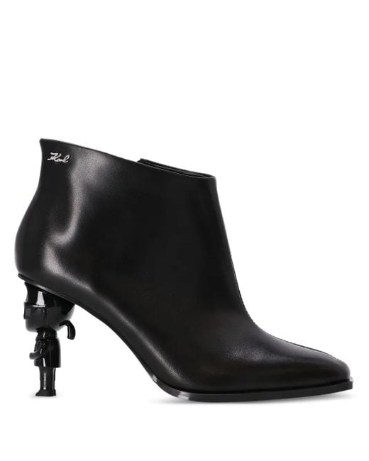 Karl Lagerfeld Black Ikon Karl-Heel Leather Ankle Boots