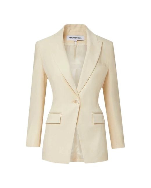 Veronica Beard White Chandler Dickey Smocked-Back Single-Breasted Blazer