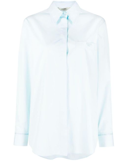 Fendi White Logo-embroidered Cotton Shirt