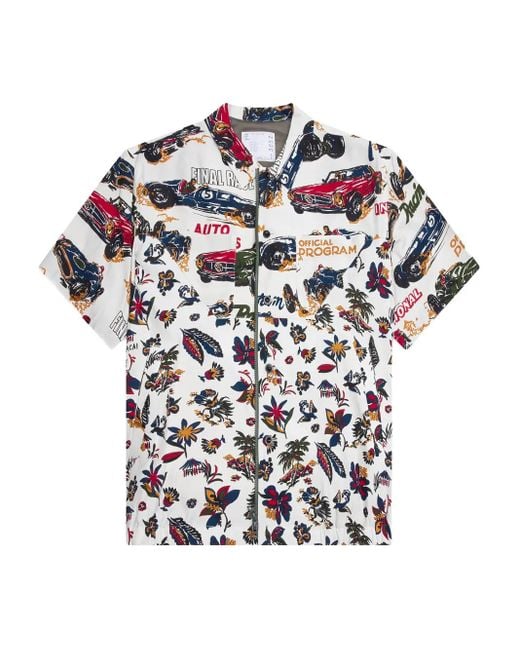 Sacai White Race-Car Tropical-Print Shirt for men