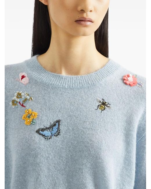 Erdem Blue Embellished Crew-Neck Sweater